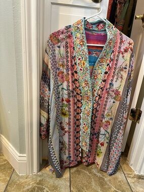 Gorgeous Johnny Was Multicolor Floral Embroidered Tunic - Pink, Blue, Green